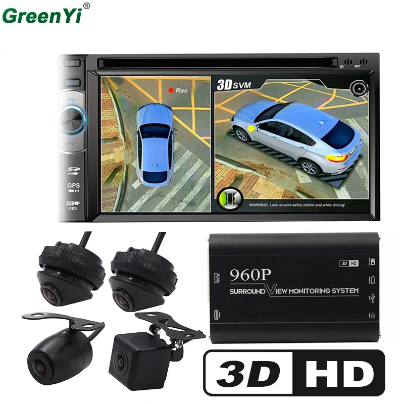 

GreenYi 3D Car Surround View Monitoring System , DVR Bird View System, 4 DVR Cameras HD 960P Recorder Parking Monitoring