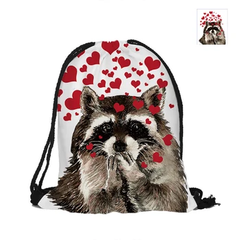 

Kiss From Cute Raccoon Printing Drawstring Bags Backpack Printed With Double Sides For Woman Girl Man School Travel Used