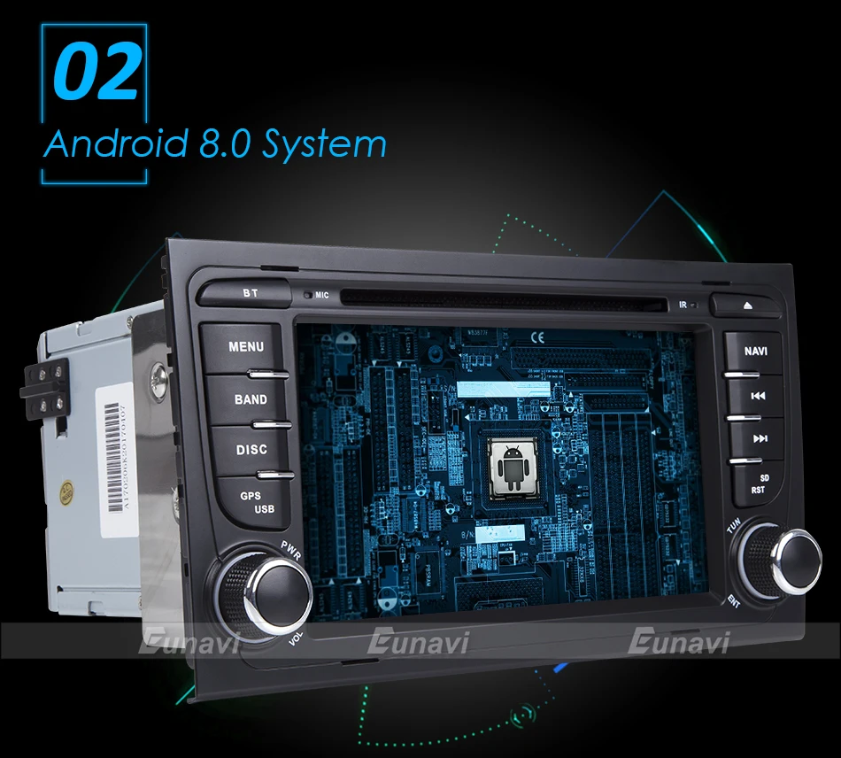 Clearance Eunavi Car Multimedia Player Car Radio 2 Din GPS Android 8.0 Stereo System For Audi/A4/S4 2002-2008 4GB RAM DVR OBD2 FM 3