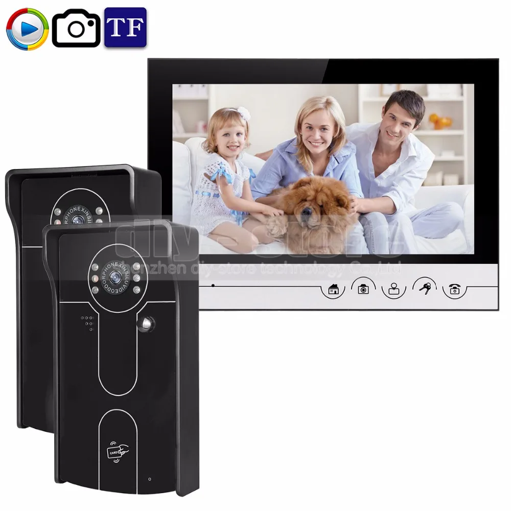 cheap DIYSECUR 9inch Video Record Photograph Video Door Phone Doorbell Waterproof HD RFID Camera Home Security Intercom System 2V1