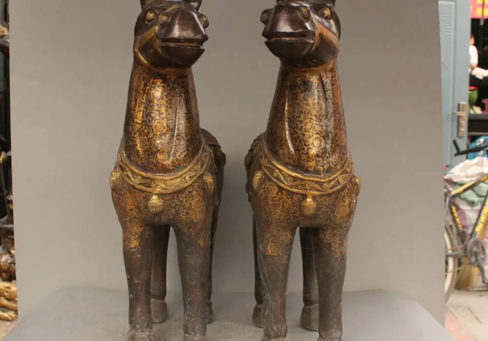 

24" China Art Sculpture Two Horses War Horse Bronze Statue