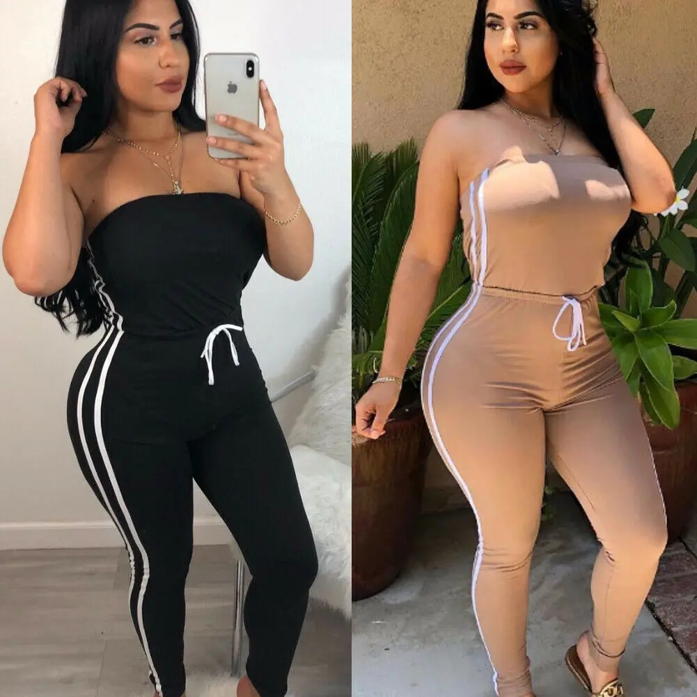 Женские облегающие комбинезоны без бретелек однотонные повседневные Длинные
