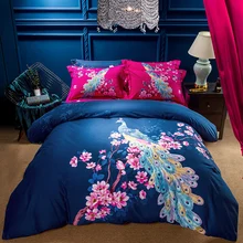 Красивый комплект постельного белья для девочек с изображением павлина, простыня пододеяльник, зимний хлопковый текстиль, комплекты для спальни в восточном стиле, 4 шт