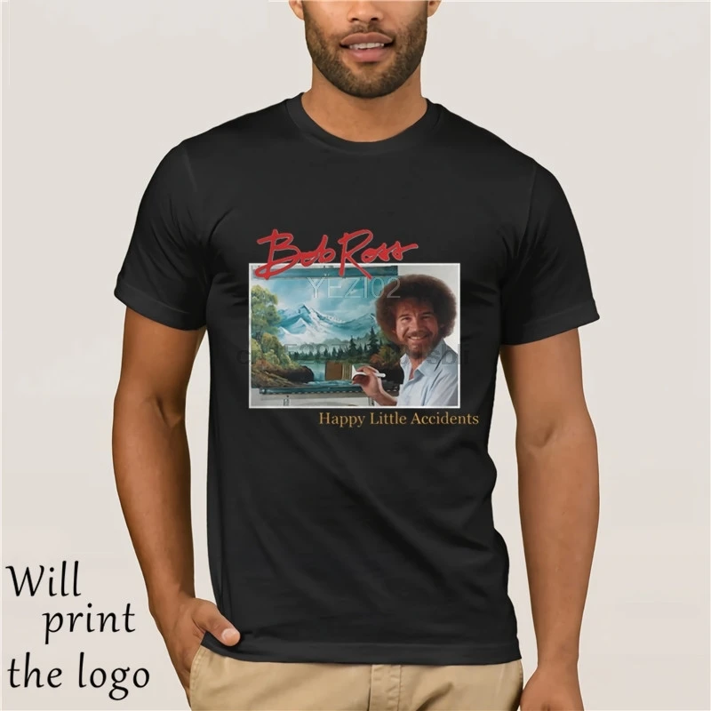 

2019 Fashion Summer Top Tees Bob Ross 90s Print Happy little accidents shirt Brand Clothing