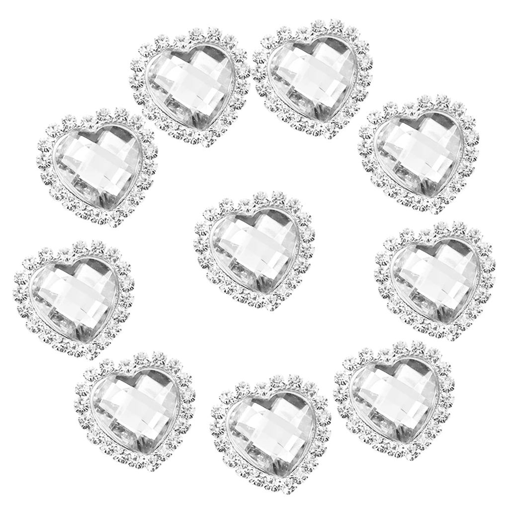 10Pcs Acrylic Crystal Clear Rhinestone Sewing Fastening Buttons Jewelry Scrapbooking Heart 25 x 20mm