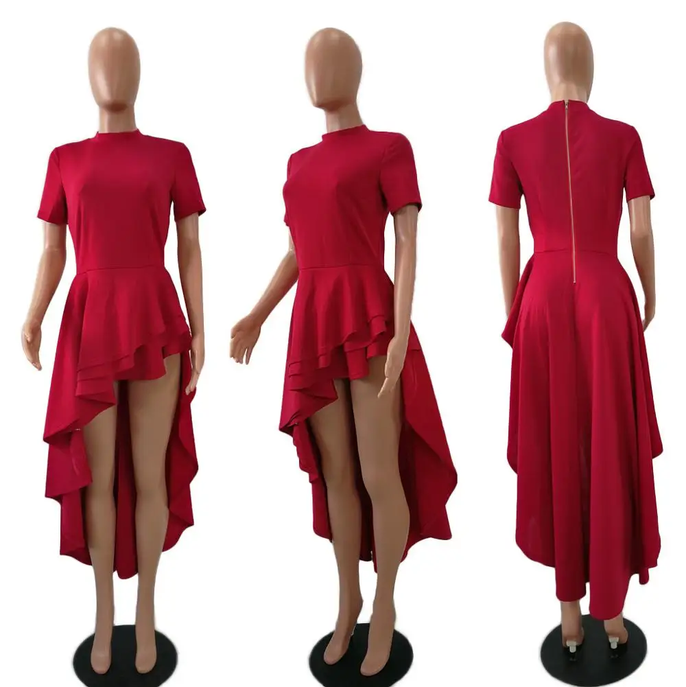 TEXIWAS, многослойное длинное платье с оборками, Сексуальные вечерние платья для ночного клуба, нестандартные платья, хит, женские платья с молнией сзади, большие платья-качели - Цвет: Красный