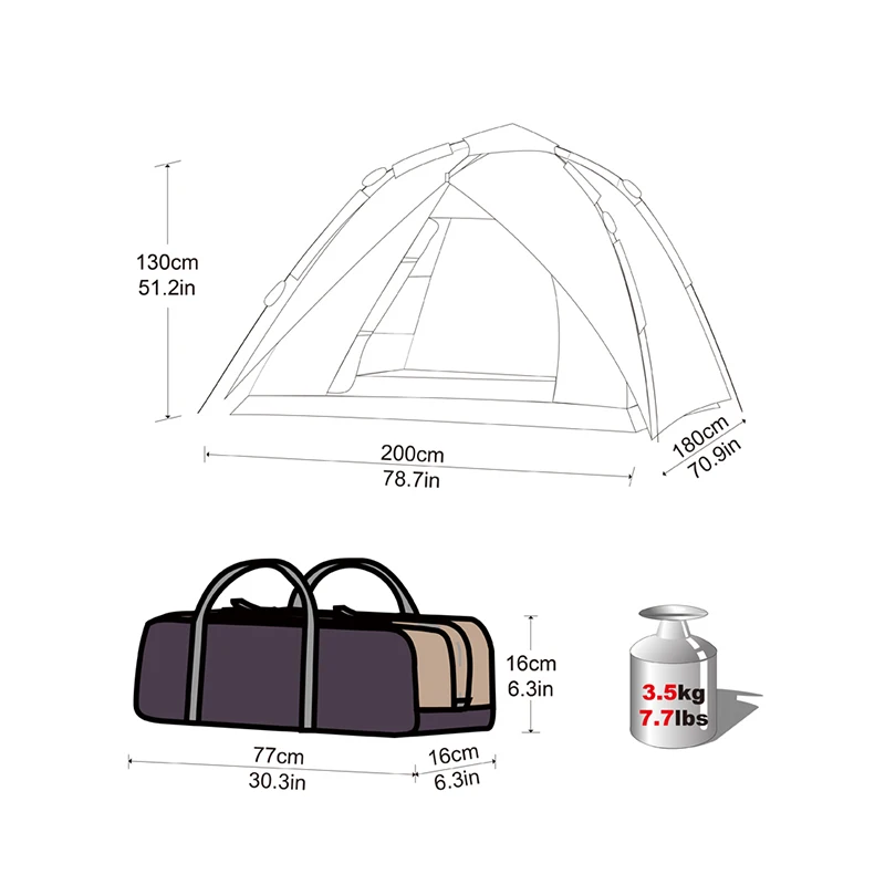 KingCamp Всплывающие палатки кемпинга 3-человек 2-сезона Водонепроницаемый Quick-Up Системы палатки вне помещения, долгий срок эксплуатации, вместительная с двухдверная тумба-тенты