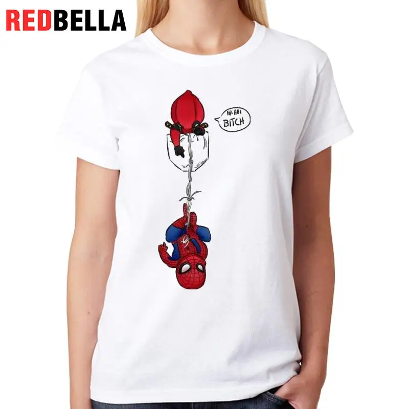 REDBELLA Marvel Graphic Tees Women Comic Spider Man Heroes Cute Funny