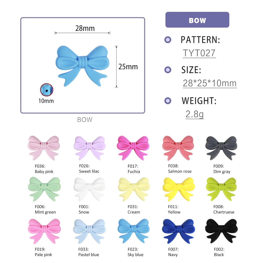 Bowknot Silicone Beads Silicone Teething Toys Silicone Beads Silicone Teether Silicone Teething Beads For Baby Necklace Teether BPA Free Baby Pacifier Chain DIY Accessories 10Pc
