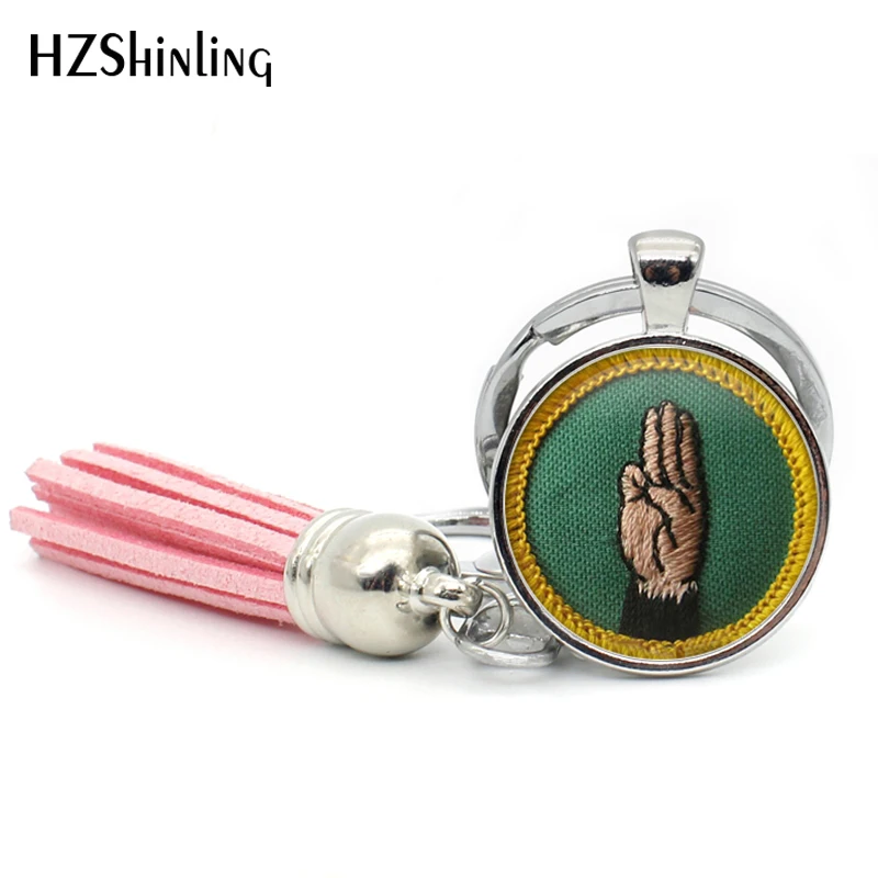 

2017 Fashion Girl Scout Tassel Keychain Cadette Merit Badge Keyring Handmade Photo Key Chain Silver Jewelry For Gifts