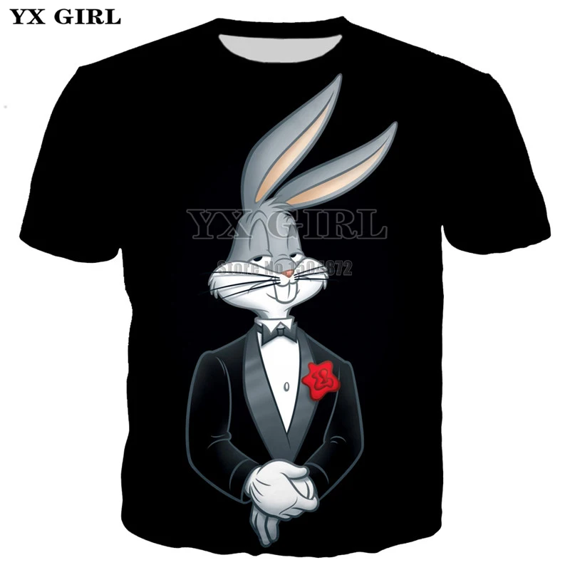 

YX Girl Funny Tee Shirt 2018 Summer Mens Casual Tshirt 3d Cartoon Character Bugs Bunny T shirt for Men Cool T-shirt Streetwear