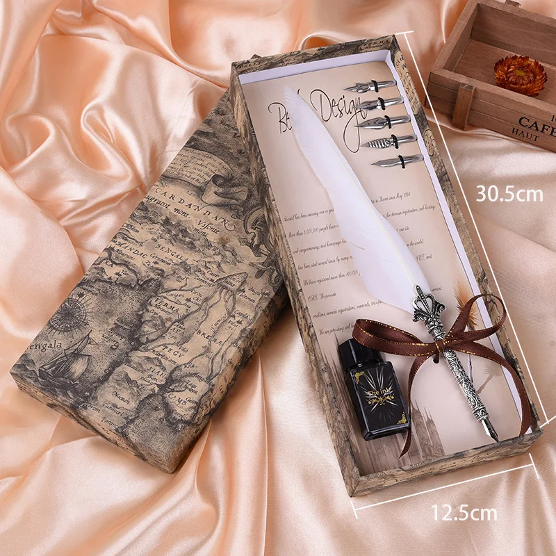 Artigos de Papelaria Caneta de Pena com Caixa de Presente Cores Vintage Colorido Pena Fountain Pen Grupo Antique Dip Escrita Tinta Definir Dom Yj-2025 10 3 Cheap Canetas tinteiro