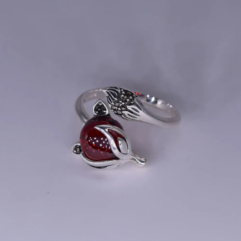 RADHORSE 925 Silver Rings for Women Fine Jewelry Red Zircon Fox Shape Silver Ring Adjustable Silver Ring
