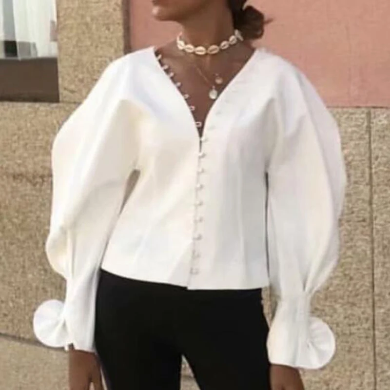 Vintage Gothic White Shirt Puff Sleeve Crop Tops Blouses