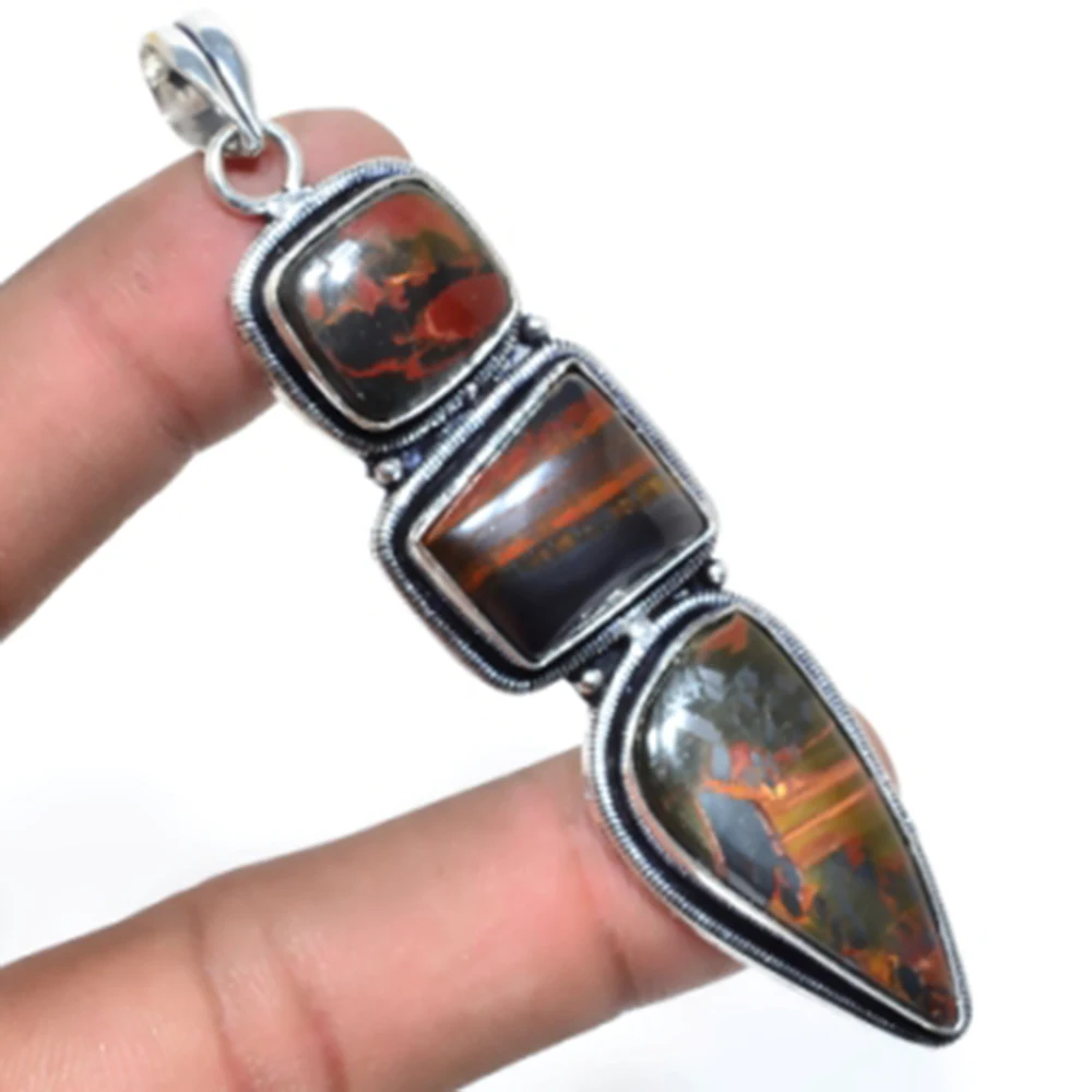 

Iron Tiger Eye Pendant Silver Overlay over Copper, USA Size 85mm , FRP0054
