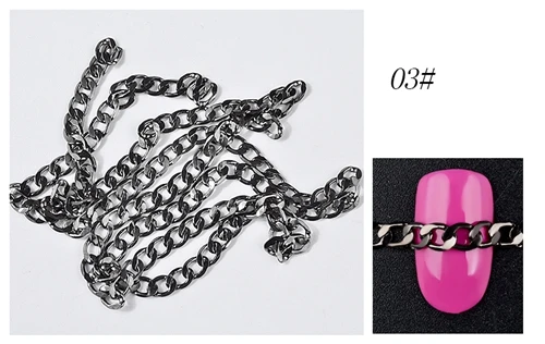 50 см винтажная панк металлическая цепочка для украшения ногтей, Высококачественная цепочка из змеиных костей, золотисто-черные аксессуары для ногтей, маникюр, 3 узора - Цвет: black chain 03