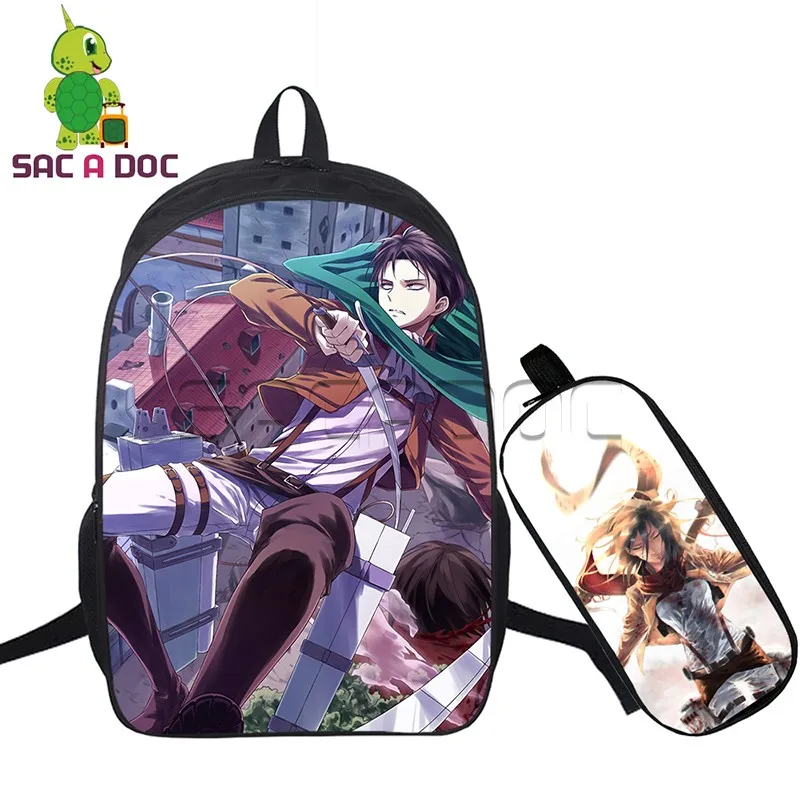 

2 PCS/Set School Bags with Pencil Bag Anime Attack on Titan Backpack Eren Levi Mikasa Printing Travel Bags for Teenagers