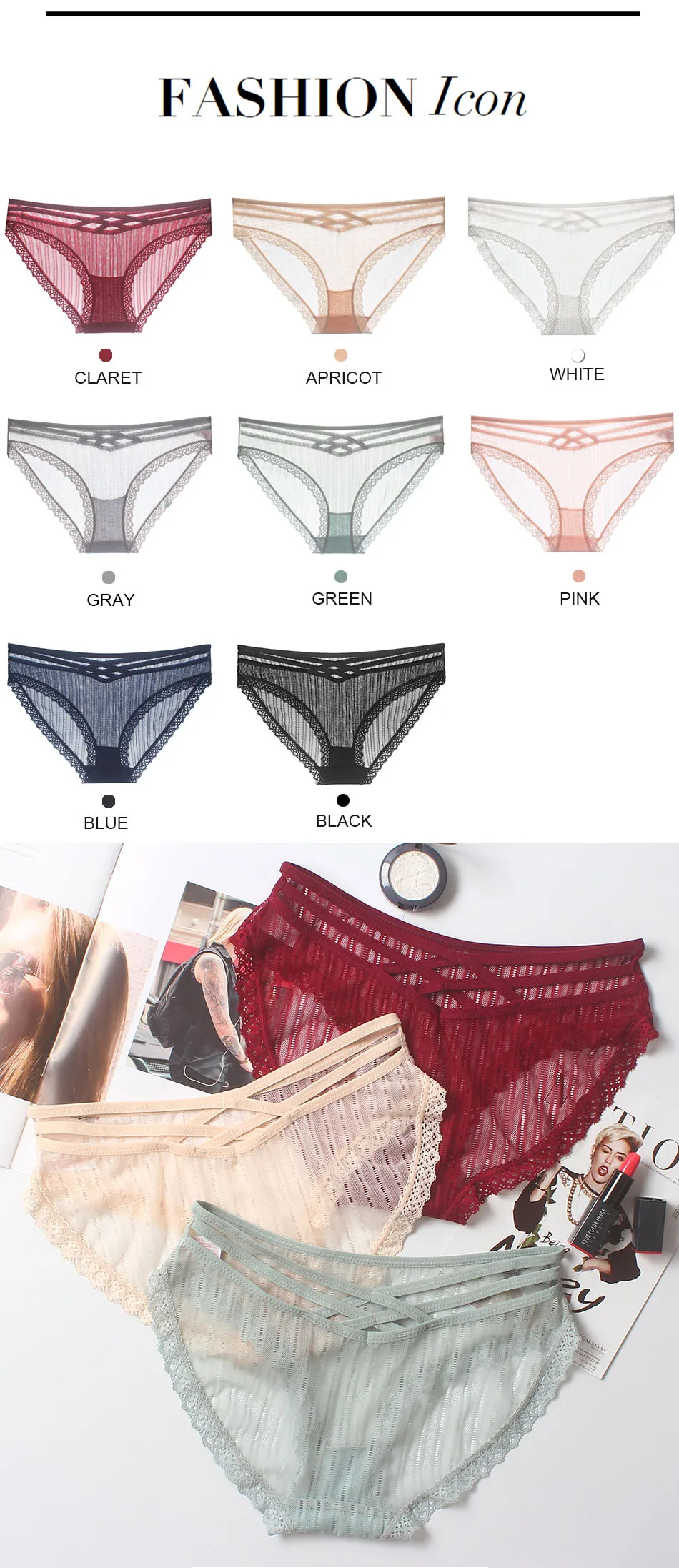 New Panties Women Cross with Sexy Bud Silk Gauze Briefs Breathable Comfortable Hollow Lace Seamless Cotton Girls Underwear (1)