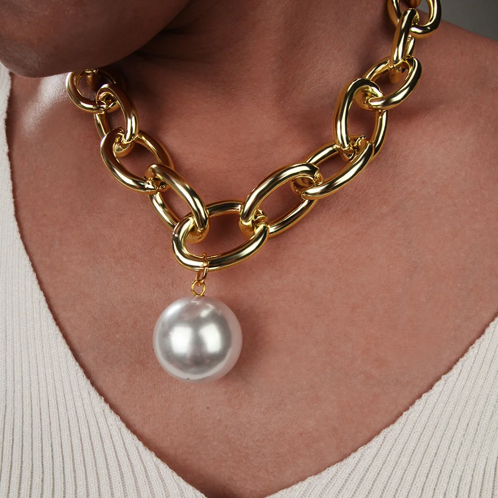 DIEZI Винтажный Золотой цвет большой чокер с жемчугом подвеской ожерелье для женщин металлическая цепочка эффектное ожерелье девушки дружбы ювелирные изделия