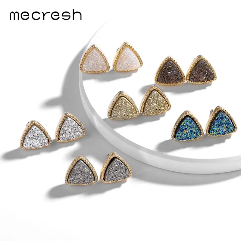 

Mecresh Trendy Triangle Druzy Stone Stud Earrings 2019 Fashion Jewelry Multicolors Geometric Small Earrings for Women MEH1344