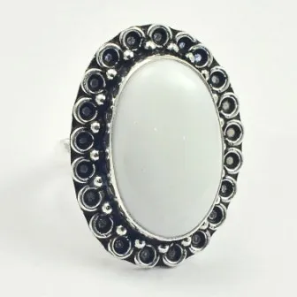 

White Opal Ring Silver Overlay over Copper, USA Size 7.75 , R3846