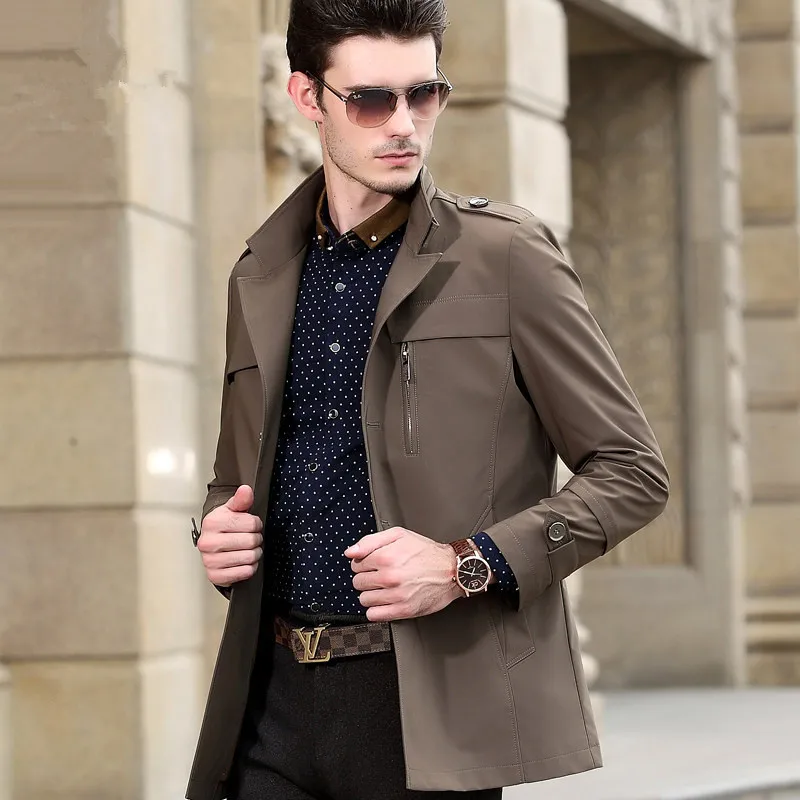 

M-8XL!Spring And Autumn Men's Plus Size Solid Trench Business Men's Coat Stand Collar Trench Coat