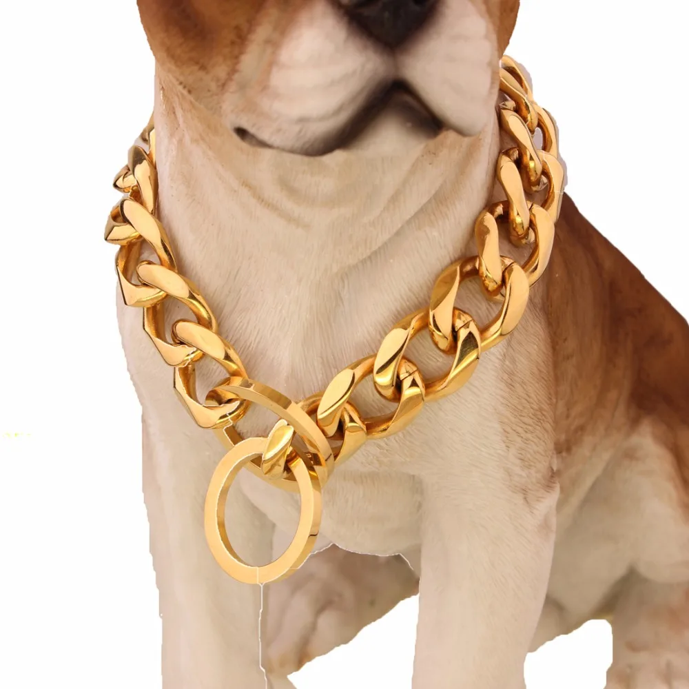 Gold Tone Stainless Steel Training Dog Collar 19mm Wide Fancy Slip gold-tone-stainless-steel-training-dog-collar-19mm-wide-fancy-slip