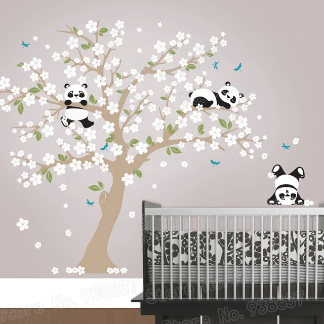 Online Panda Bear Cherry Blossom Tree Wall Decal For Nursery Panda Bear Cherry Blossom Tree Wall Decal For Nursery Vinyl Self Adhesive Stickers Flower Home Decor Bedroom Zb572