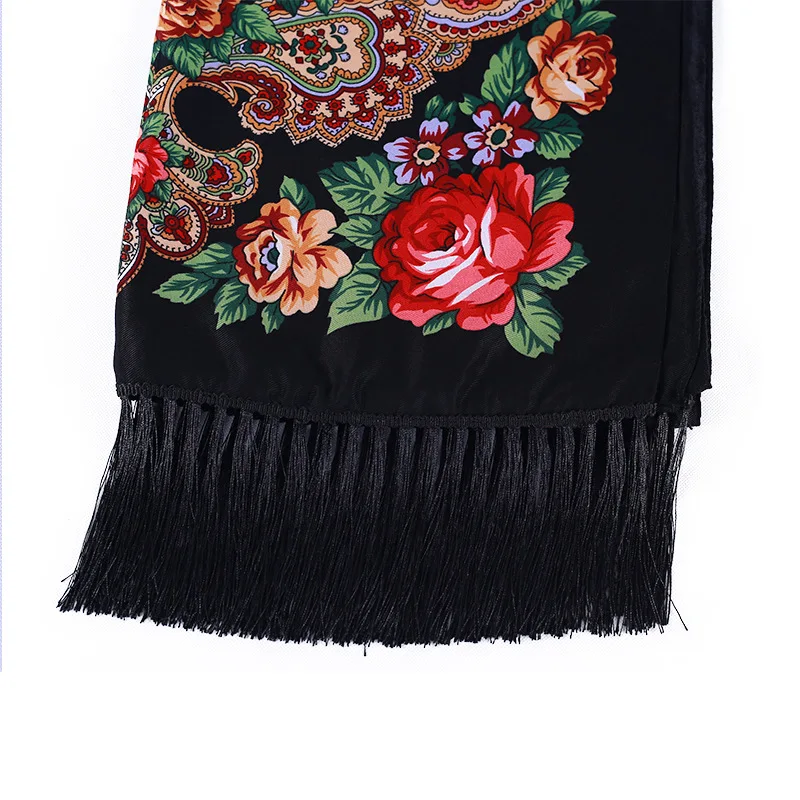 twill silk scarf crinkle hijab Printed long scarf Twill cotton fringed shawl Rose tassel luxury scarf foulard femme musulman