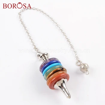 

BOROSA 10PCS Multi-kind Gems Stone Pendulum Pendant with 7inch Chains Jewelry in Silver Color for Women/Men WX1045