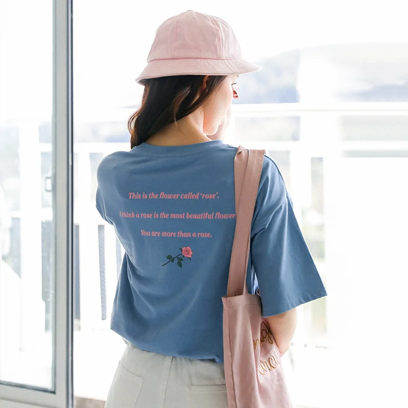 Женские летние футболки с принтом розы и буквами 2018 Harajuku Ulzzang уличная футболка