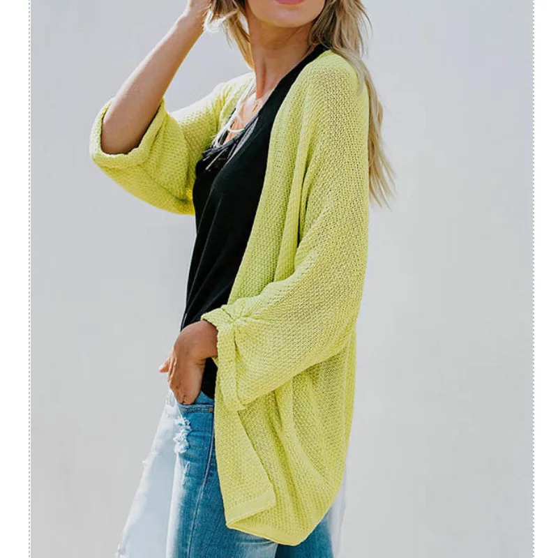 2019 осенний женский свитер шаль Повседневный свободный свитер-рубашка вязаный свитер с длинным рукавом открытые рубашки сплошной цвет
