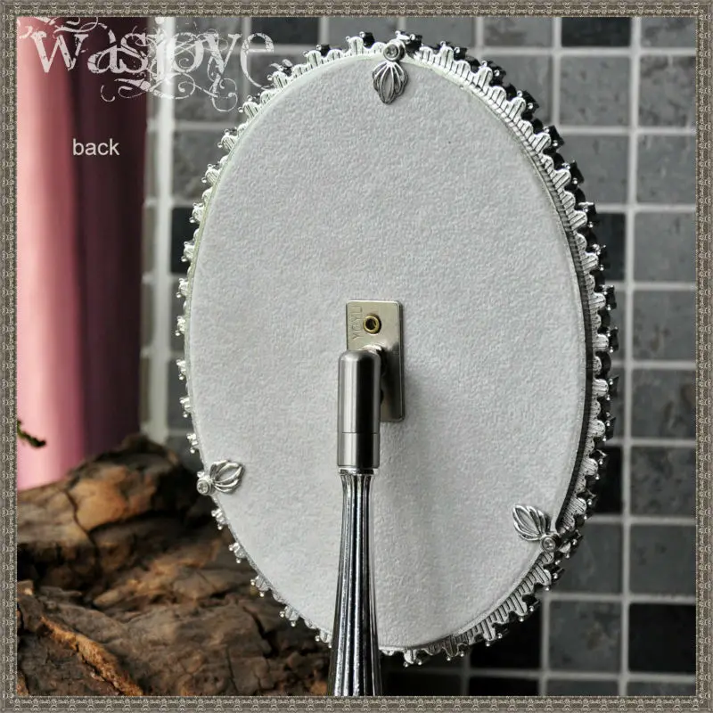 vintage princess silver zinc alloy metal desktop makeup mirror dressing cosmetic mirror with pearl decorative desk set 468A