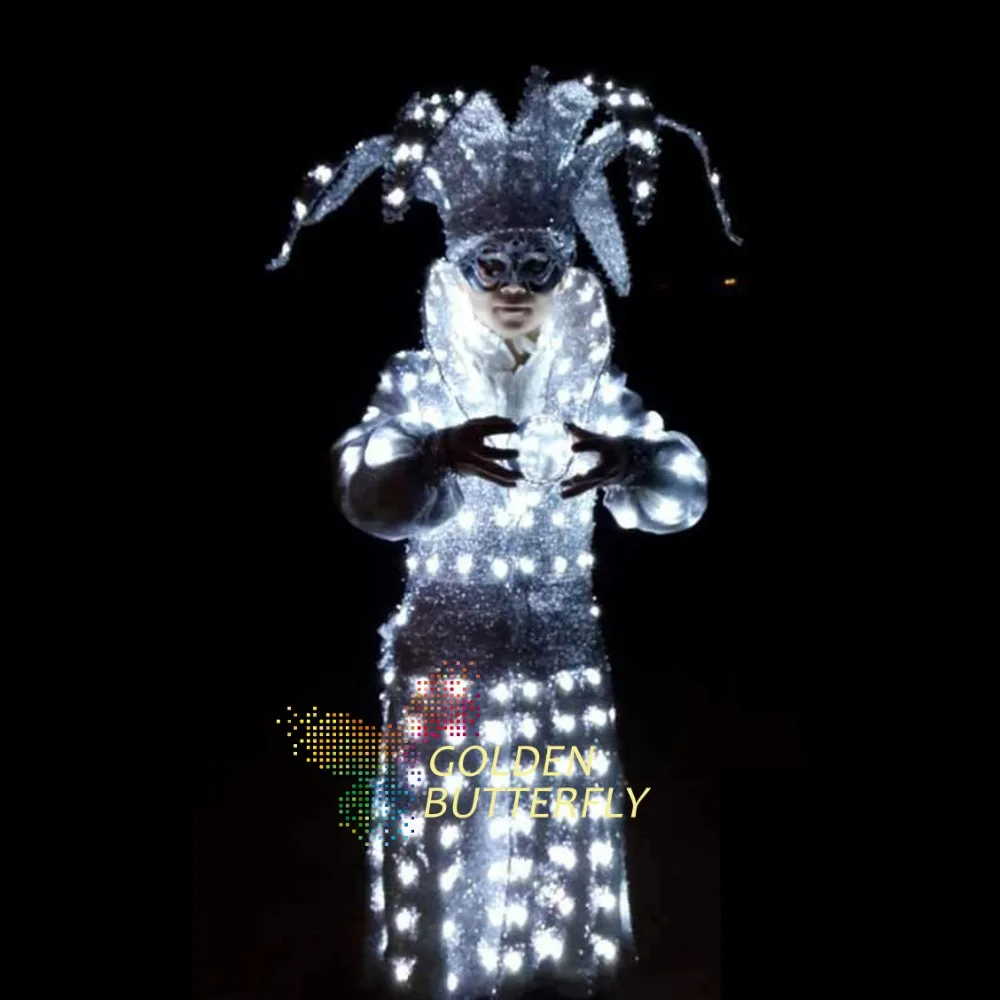 LED Костюмы Для мужчин/Для женщин светящиеся цирк одежда Мода 2017 г. Парк развлечений LED Костюмы для бальных танцев механические платье для