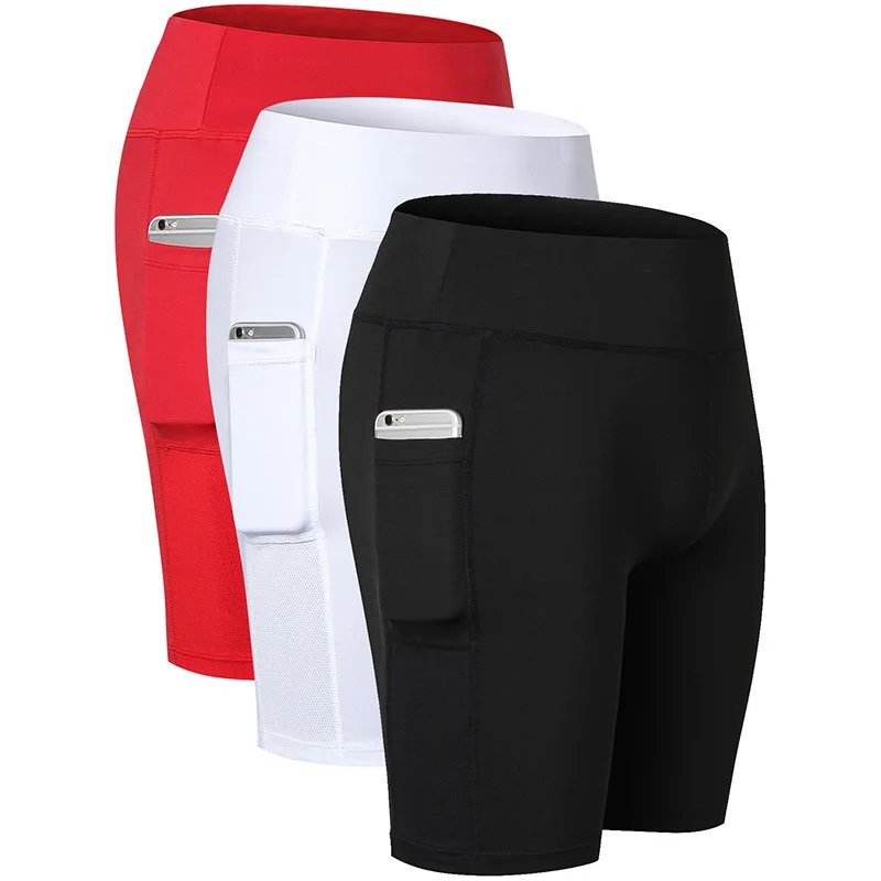 Местная США 3 шт. сексуальные карманные спортивные женские шорты Фитнес-плотно одежда для йоги спортивные брюки черные шорты для бега - Цвет: black white red