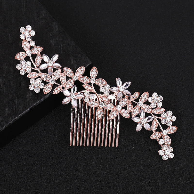 Large Women Bridal Wedding Flower Diamond Crystal Rhinestones Hair Clip Comb 