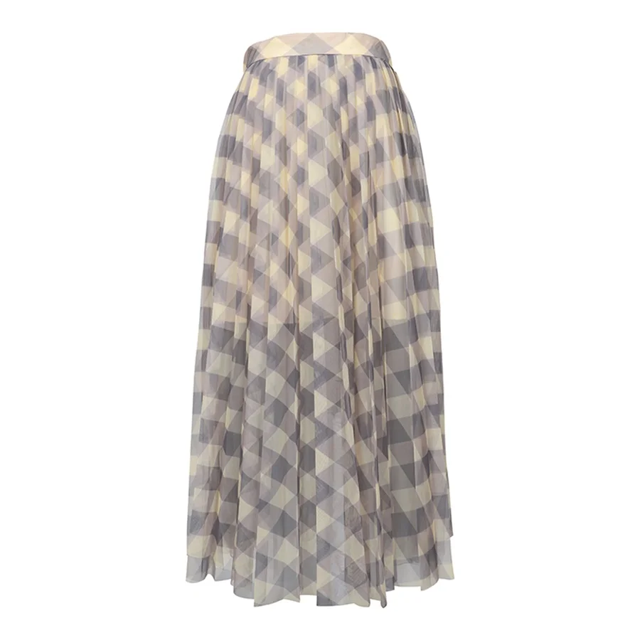 VERDEJULIAY High Street Элегантные Юбки Лето 2019 г. Модные женские плед сетки Pleat длинная юбка для женщин пляжные стиль