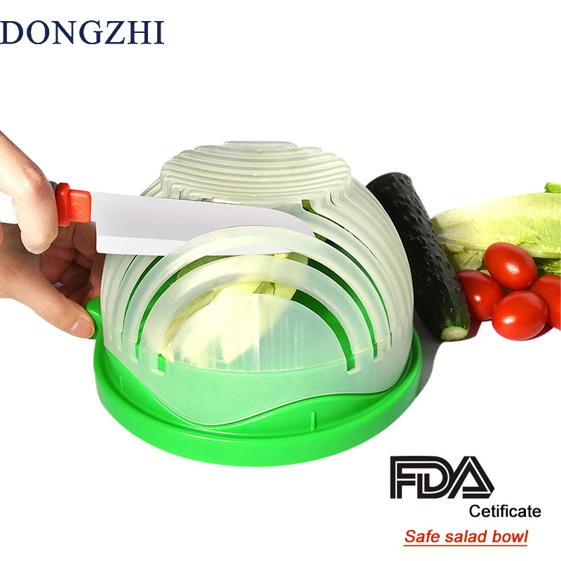 

Food Grade PP Salad Bowl Salad Cutter Vegetable & Fruit Tools Healthy Fresh Salads Bowls Kitchen Maker Salad Easy FT036