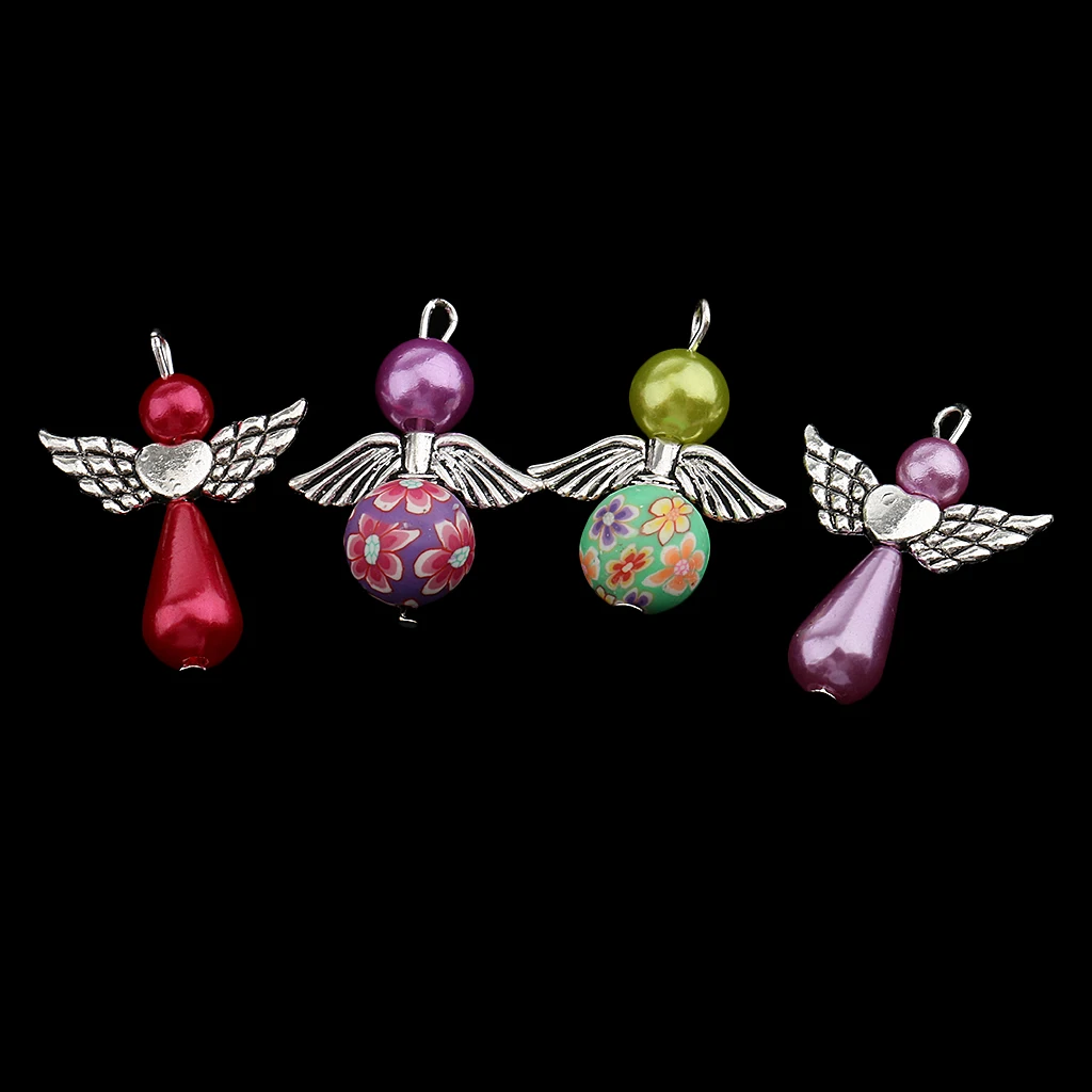 20 Pieces Colorful Pearl Polymer Clay Angel Wings Charms Jewelry Making Pendants for DIY Necklace Making Craft