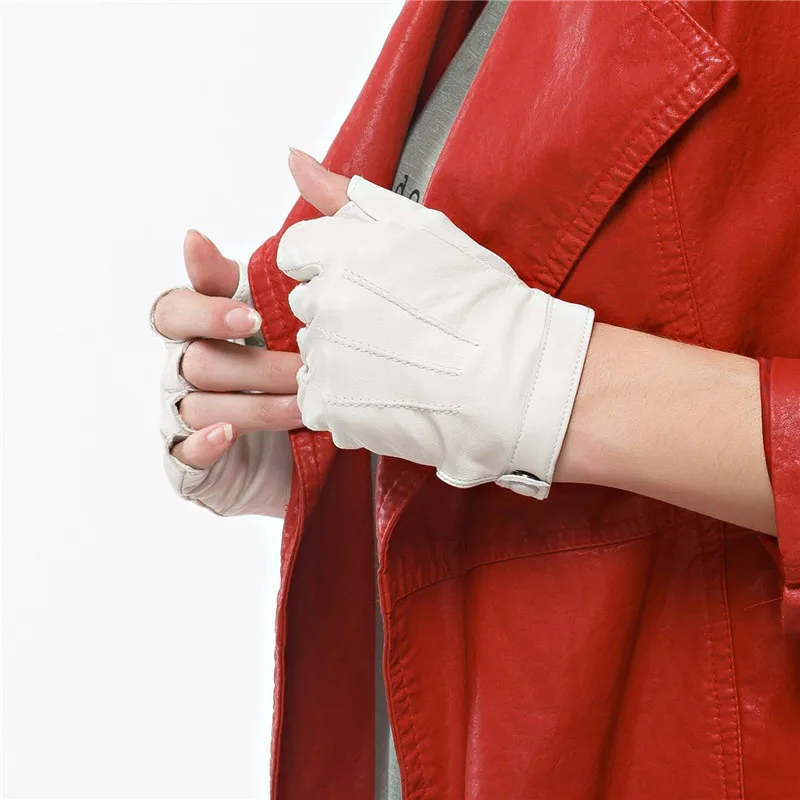 white Кожаные перчатки Goatskin женские кожаные перчатки - Цвет: white