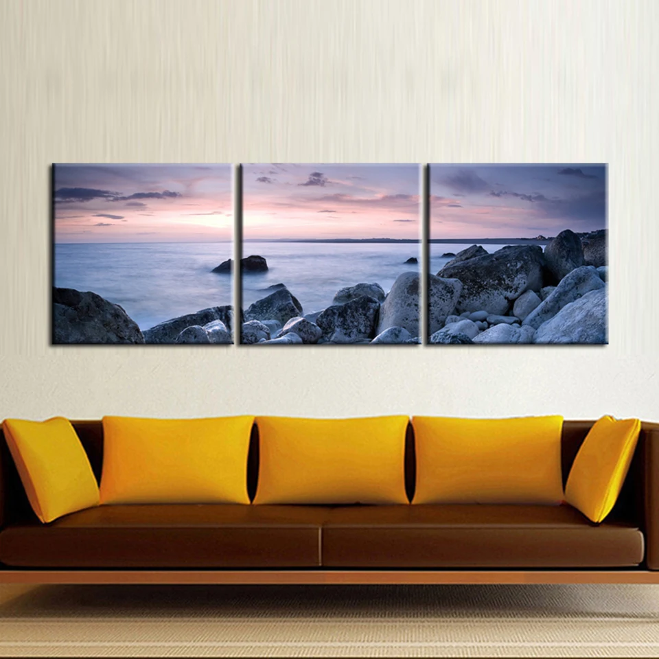 Modular Living Room Pictures Poster Home Decor 3 Panel Sea Sunrise Scenery Frame HD Printed Modern Canvas Paintings Wall Art