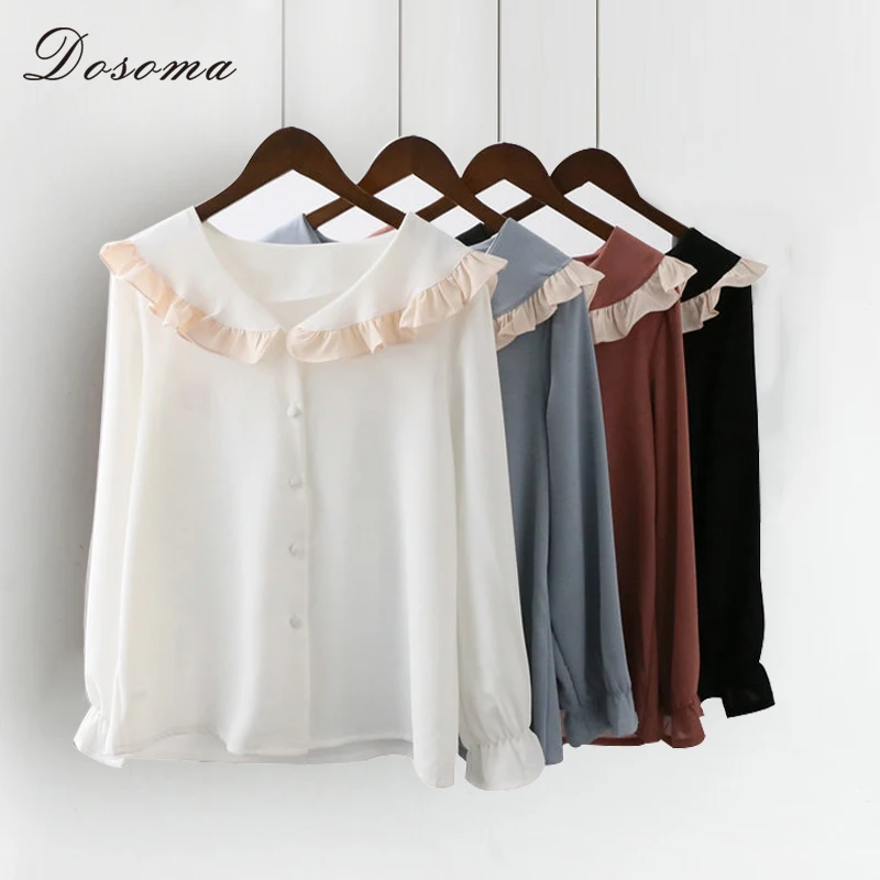 DOSOMA Women's chiffon blouses summer ruffles sailor collar shirt for women flare sleeve top