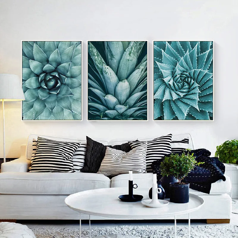 

HAOCHU Triptych Nordic Succulents Raw Stone Cactus Flower Oil Painting On Canvas Art Print Wall Poster Home Bedroom Decor