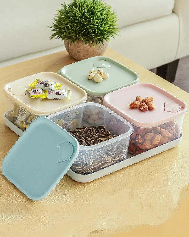 

1PC Sealed Lattice Candy Box with Cover Household Modern European Living Room Tea Table Nuts Melon Seeds Snack Tray OK 0813