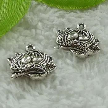 

208 pieces antique silver bird's-nest charms 19x16mm #3836
