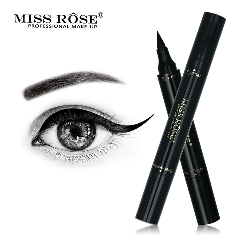 Miss Rose Black Stamp Eyeliner Waterproof Double head Long Lasting Easy
