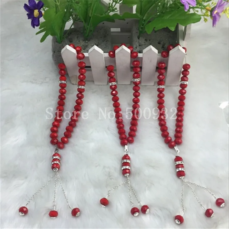 

Free Shipping islamic red togther Prayer Beads 5pcs / Lot 8mm K9 crystal material prayer beads