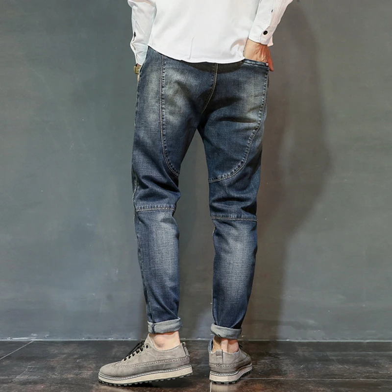 LEOCLOTHO Korea Style Elasticity Jeans Men Slim Fit Pencil Pants Fashion Casual Harem Pants Men Trousers