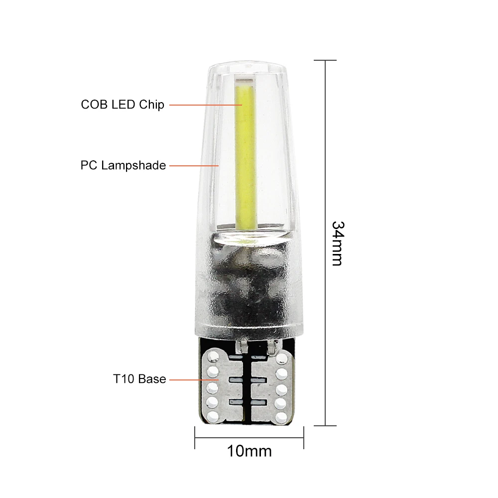 1 шт. T10 светодиодный автомобильный Светильник лампы W5W 194 168 COB лампа накаливания светильник автоматической парковки светильник номерных знаков лампы сигнальная лампа, работающего на постоянном токе 12 В