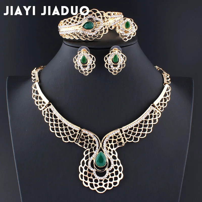

Jiayijiaduo African Beads Jewelry Sets Bridal for Women Necklace Earrings Bracelet Ring 4PS Gold Color Party Wedding Accessories